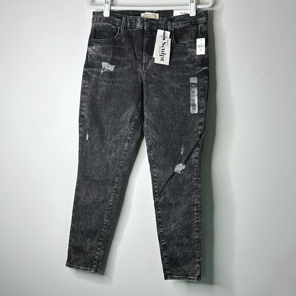Gap 1969 Jean Women 32 Black Sculpt Stretch Mid Rise True Skinny Distressed NWT - Picture 1 of 8
